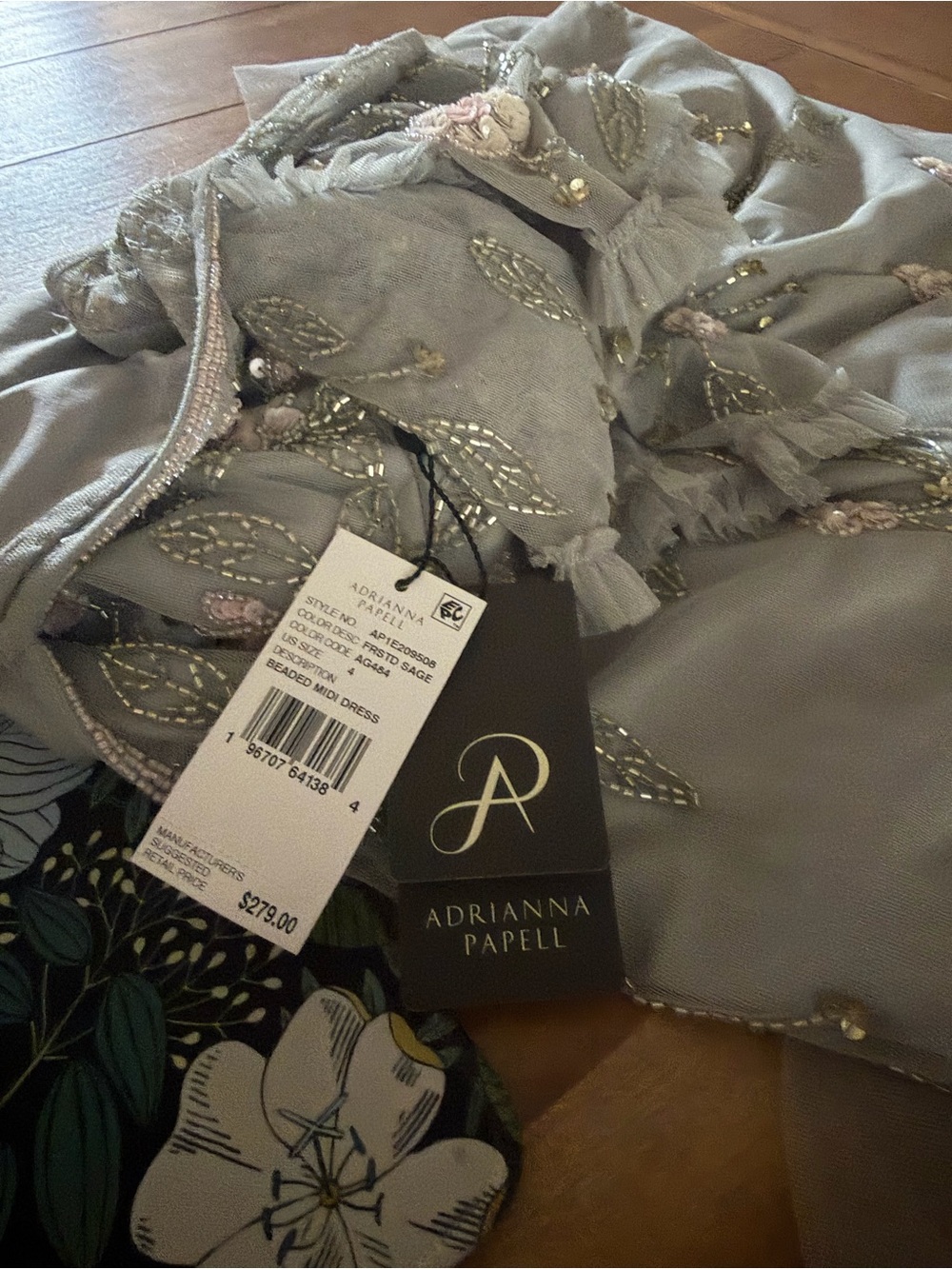 Adrianna Papell Women's V-Neck Beaded Midi Dress Frosted Sage Size 4 NWT - Picture 6 of 8